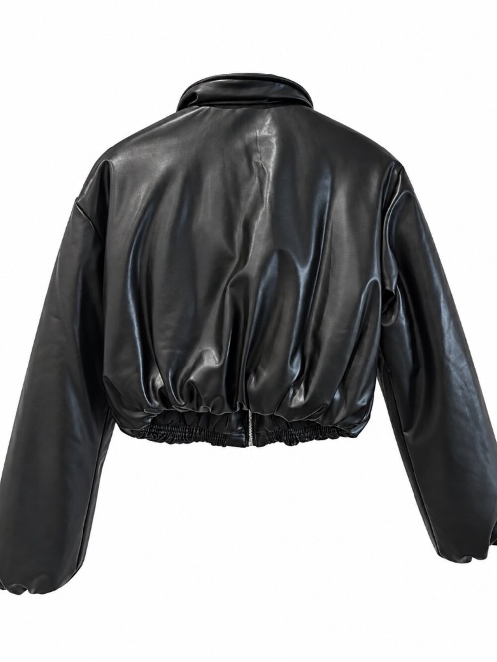 Alo Yoga Faux Leather Bomber Jacket Black Size XS Cropped Puffer Zip Jacket - Picture 5 of 5